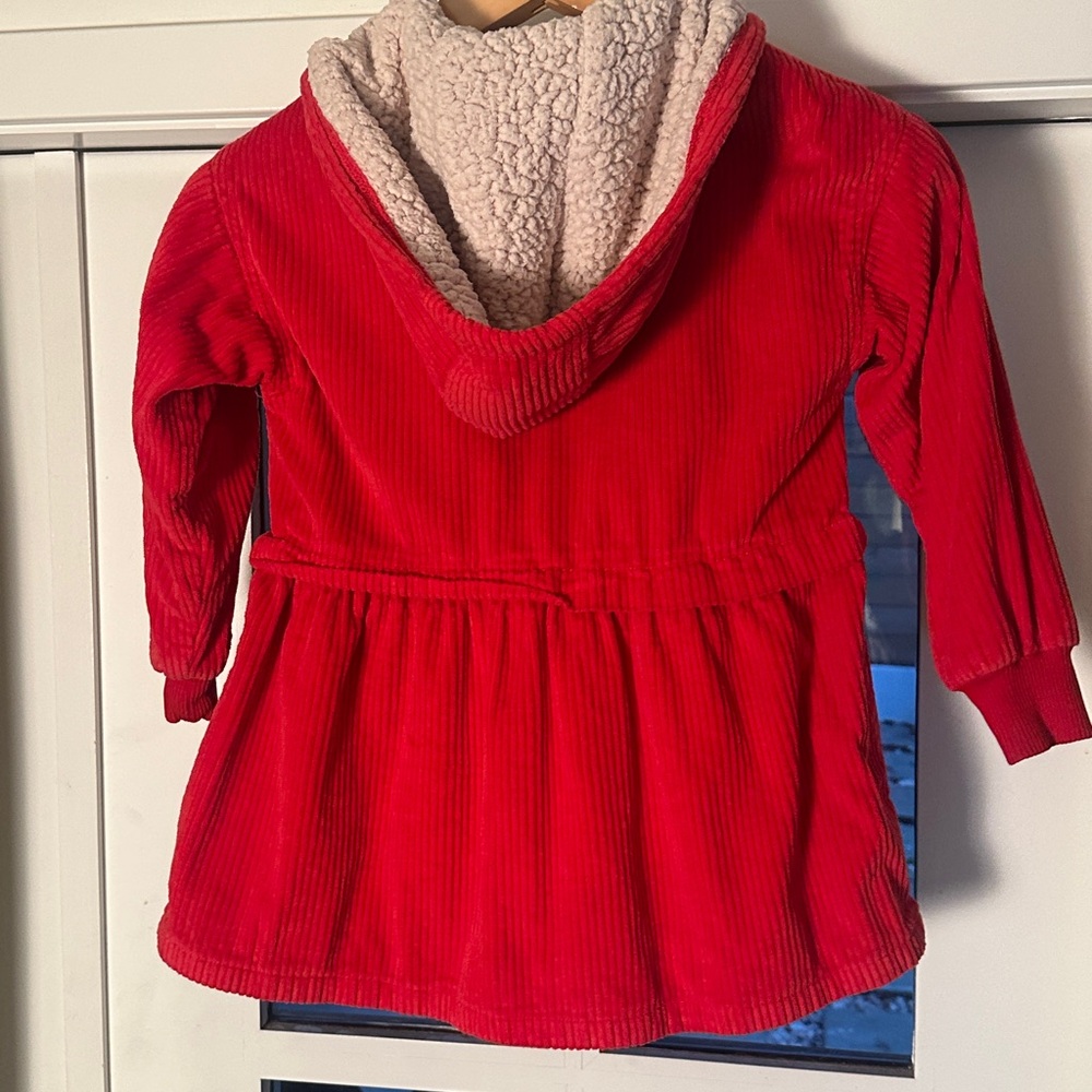 Stem Hooded Corduroy Fleece Lined Parka Jacket  - Vibrant Red - Girls Size 5 - Picture 3 of 13